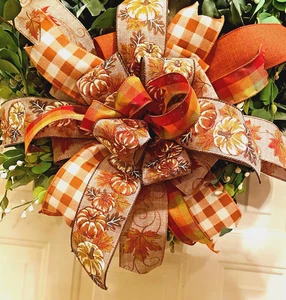 Bunte Herbst Kürbis Spinne Schleife für Kranz 20" Handarbeit Glitzer Unikat - Bild 1 von 9