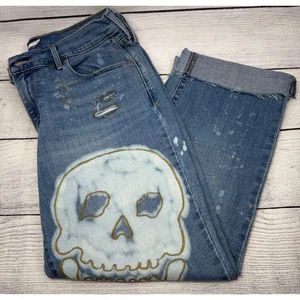 Levi's 505 Straight Leg Jeans Size 12 Skull Bones Bleached Distressed Custom - Picture 1 of 8