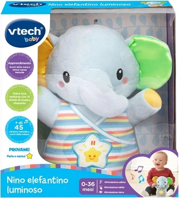 VTech 508607 Nino Elefantino Luminoso Peluche Interattivo con più di 45 Canzoni  - Immagine 1 di 4