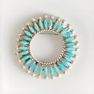 Vintage Native Zuni Turquoise Needlepoint Brooch/Pendant, Sterling Silver - Picture 1 of 19