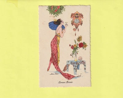 CPA XAVIER SAGE ELEGANT MIT CHAMPAGNERSCHALE BLUMEN PENDELUHR UNTER DER ANLEITUNG - Bild 1 von 2