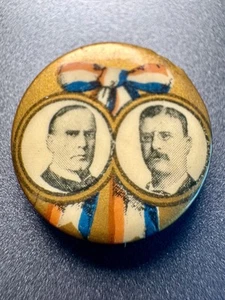 1900 William McKinley 7/8" Teddy Theodore Roosevelt Pinback botón político - Imagen 1 de 5
