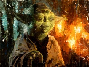 Star Wars Legendary Jedi Master Yoda Dagobah Wisdom Impessionist Paint Fine Art - Picture 1 of 7