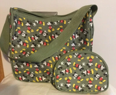 Bolso de cosméticos Disney Mickey Mouse Plus a juego ~ verde oliva ~ nuevo sin etiquetas ~ vintage Foto 1 de 4