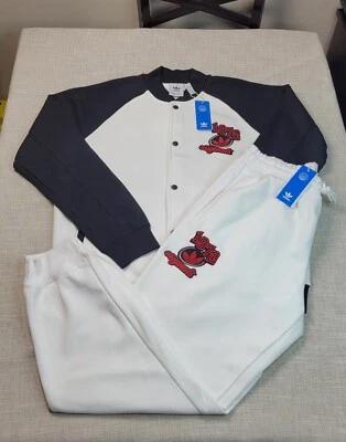 Adidas GB Conjunto Chaqueta y Pantalones Grande Para Hombre Blanco Negro Rojo Retro Universitario Chenille Foto 1 de 4