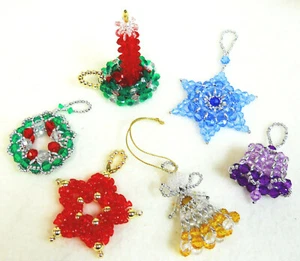 PATTERNS ONLY Beaded Christmas Ornaments, Classic Holiday Designs set of 6 - Picture 1 of 7