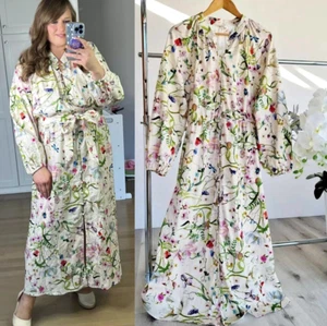 Maxi Camisa Vestido H&M 2023 Crema Marfil Floral Mezcla Lino Talla M 12 14 - Imagen 1 de 7