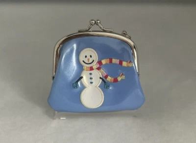 Gymboree Blue Snowman Holiday Silver Clasp Coin Change Pouch Keyring Girls - Image 1 of 3
