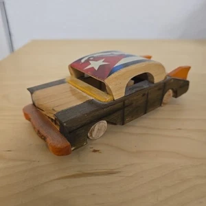 WOOD WOODEN HAND CARVED 1957 CUBA CHEVROLET CAR LACQUERED 7" - Picture 1 of 9