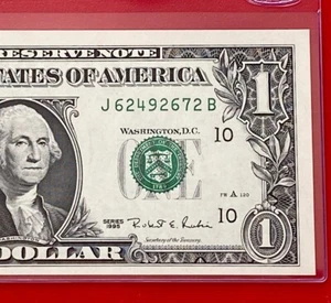 1995 $1 Dollar Bill FRN, (KANSAS CITY J ) UNCIRCULATED BANKNOTE. - Picture 1 of 3