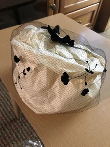 1940's Fascinator Hair Net Velvet Ribbon Bow Snoot Jewelry Hat Vtg Antique WWII - Picture 1 of 12