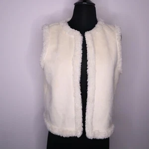 NEW Lauren Ralph Lauren LRL Cream Open Front Vest MEDIUM Polyester Faux Suede - Picture 1 of 11