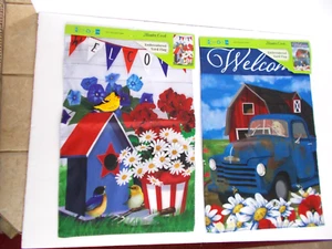 2 Meadow Creek  WELCOME BIRDHOUSE & BLUE TRUCK  EMBROIDERED YARD FLAG 11.5 X 18 - Picture 1 of 2