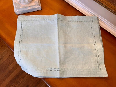 Williams Sonoma Linen Double Hemstitch Placemats Aqua Blue S/6 NWT READ - Image 1 of 3