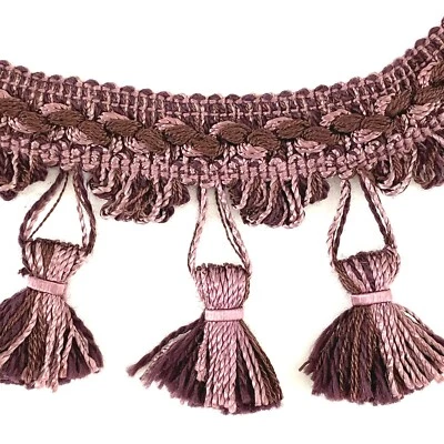  High Quality Tassel Scallop Loop Fringe Elegant Gimp Header Burgundy 8 Yards - Image 1 of 4