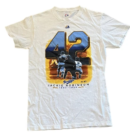 Majestic Brooklyn Dodgers Jackie Robinson #42 MLB Men’s White T-Shirt Size Small Cover