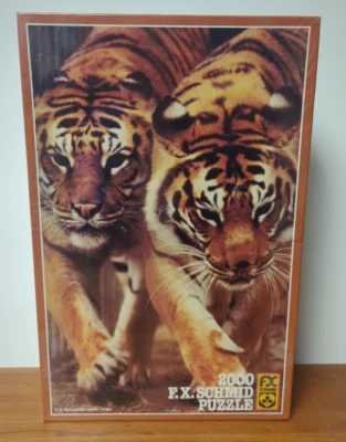 Rompecabezas vintage BENGAL TIGERS 2000 piezas FX Schmid Alemania Occidental años 80 36x25" nuevo Foto 1 de 4