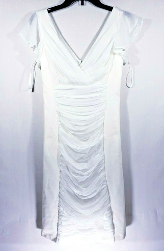 OFF WHITE Abito donna WHBM nuovo taglia 4 bianco sporco maniche volant dettagli increspati