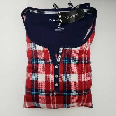 Womens Nautica 2 pc Fleece Sleepwear Set Christmas Pajama Red Navy Grey XXL 3X - Image 1 of 4
