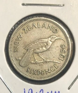 1956 New Zealand 6 Pence Sixpence Copper Nickel Coin-19.3MM-KM#26.2 - Picture 1 of 4
