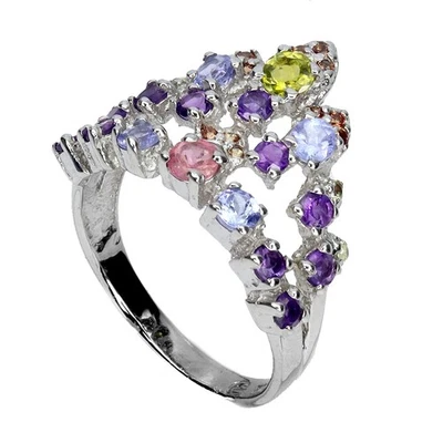 Anillo de plata de ley 925 turmalina amatista peridoto piedras preciosas joyería talla 8,5 Foto 1 de 4