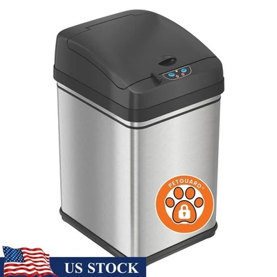 Sensor de movimiento sin contacto bote de basura filtro de olor PetGuard bloqueo acero inoxidable 8 gal Foto 1 de 4
