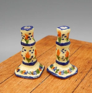 Vintage OOAK Keramik Quimper Kerzenständer Handwerk Puppenhaus Miniatur 1:12 - Bild 1 von 11