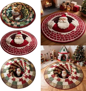Weihnachts-3D-Teppich – Weihnachtsmann, gesteppte runde Matte, rutschfeste - Picture 1 of 18