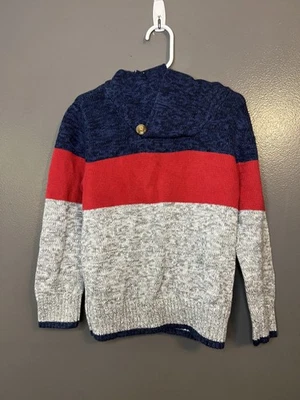 Suéter BabyGap Juvenil 4 Años Azul Marino Rojo Gris Pullover con Capucha Bloques de Color Botón Foto 1 de 4