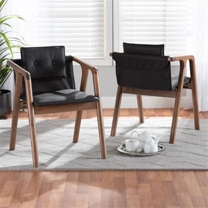 Baxton Studio Marcena Black Leather and Brown Finished Wood Dining Chair Set - Picture 1 of 4
