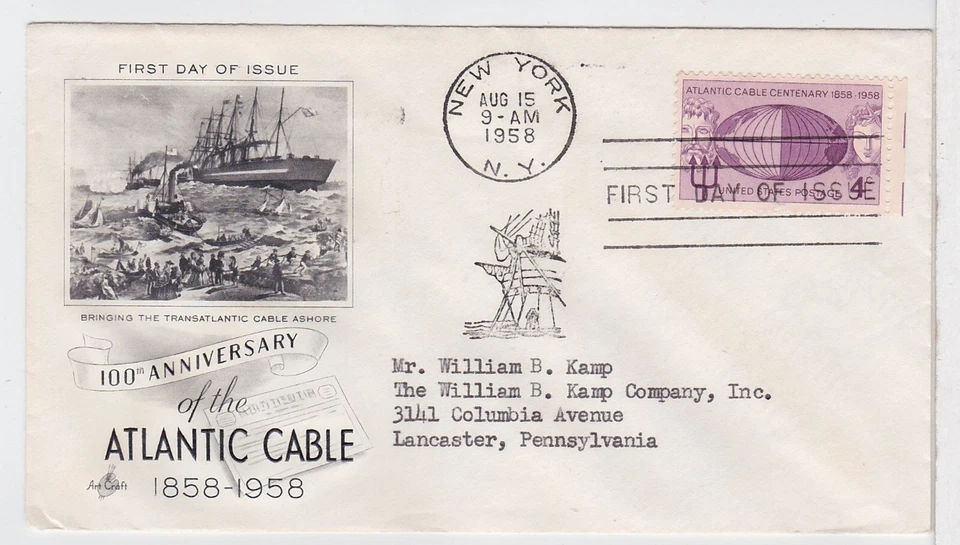 TurtlesTradingPost- Atlantic Cable 100th Anniversary- 1958 #1112 Artcraft FDC - Image 1 of 1