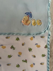 Small Wonders Duck Turtle Frogs Bee Baby Blanket Security Lovey Satin Trim Blue - Picture 1 of 6