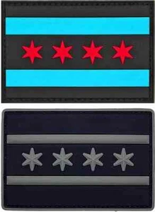 Parche de goma PVC 3D bandera de la ciudad de Chicago ||2 piezas respaldo de gancho de pvc 3"x2" condado de Cook - Imagen 1 de 1
