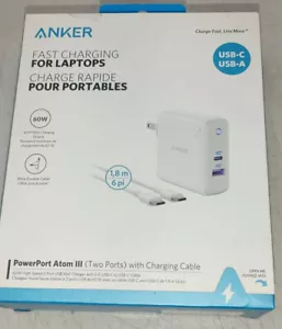 🔥🔥 Anker PowerPort Atom III 60W PIQ 3.0 & GaN Tech 2 Port Charger with cable - Picture 1 of 2