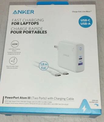 🔥🔥 Anker PowerPort Atom III 60W PIQ 3.0 & GaN Tech 2 Port Charger with cable - Image 1 of 2