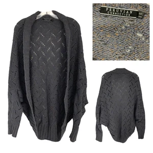 Peruvian Connection Sz M/L Gray Cocoon Cardigan Sweater Alpaca Blend Pointelle - Picture 1 of 7