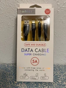 NIB Universal 3 In 1 Data Charging Nylon Cable Efficient Charging Safe & Durable - Picture 1 of 2