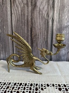 Vintage Brass Griffon Dragon Phoenix Candle Holder Gothic Art - Picture 1 of 5