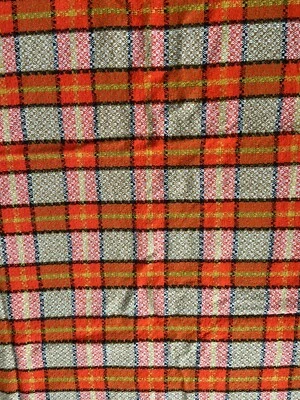 Vintage 60s 70s Plaid Orange & Yellow Knit Polyester Fabric Remnant 50" x 52" - Image 1 of 4