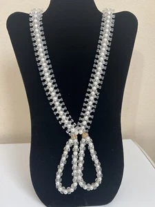 Clear Chunky Necklace 60s 70s Hippie 16” Faux Pearl Handmade Statement Mod Go - Picture 1 of 7