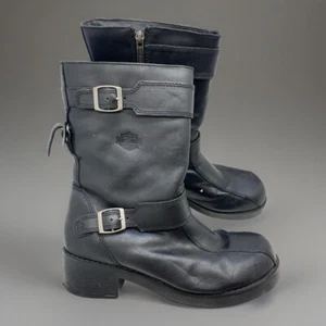 HARLEY DAVIDSON WOMENS BIKER BOOTS ZIP BUCKLE LEATHER BLACK SIZE 10 83543 SPORTS - Picture 1 of 24