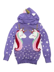 Girls Purple Holiday Unicorn Stars Sparkles Hoodie Sweater Christmas - Picture 1 of 1