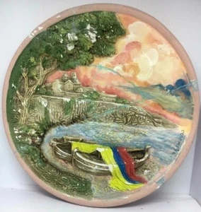 Handmade Gypsum Colombia Beach View fine detail Wall hanging 7.5" Decor Cercle - Picture 1 of 8