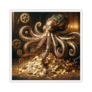 Adesivo Steampunk Polpo Guardia Monete Tesoro Avventura 2x2" 3x3" 4x4" 6x6" - Foto 1 di 13