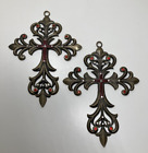 Lot of 2 Decorative Bronze Colored Hanging Crosses,  7" x 5"