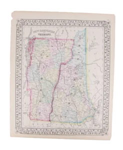 1870 Antique New Hampshire & Vermont State Atlas Map by Mitchell - Picture 1 of 1