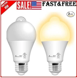 2 Pcs Motion Sensor Light Bulb, Dusk to Dawn Auto On/Off Indoor Outdoor Lighting - Picture 1 of 7