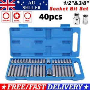 40X Allen Key Set Socket Bit 3/8" and 1/2" Drive Long Deep Torx Star Spline Hex - Picture 1 of 12