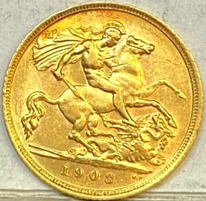 AUSTRALIA 1908 S SIDNEY ORO MEDIO SOBERANO RARO FECHA CLAVE BAJA ELECCIÓN COMO NUEVO SIN CIRCULAR #3 - Imagen 1 de 2