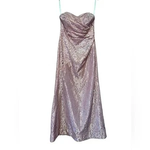David’s Bridal Sweetheart Strapless Bridesmaid Dusty Pink Mauve Lace Dress 10 - Picture 1 of 8